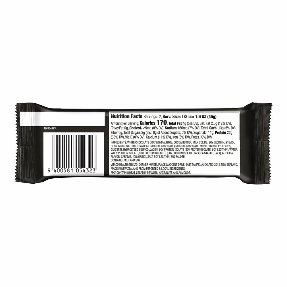Cross-section of Musashi bar showing chewy texture and white chocolate caramel