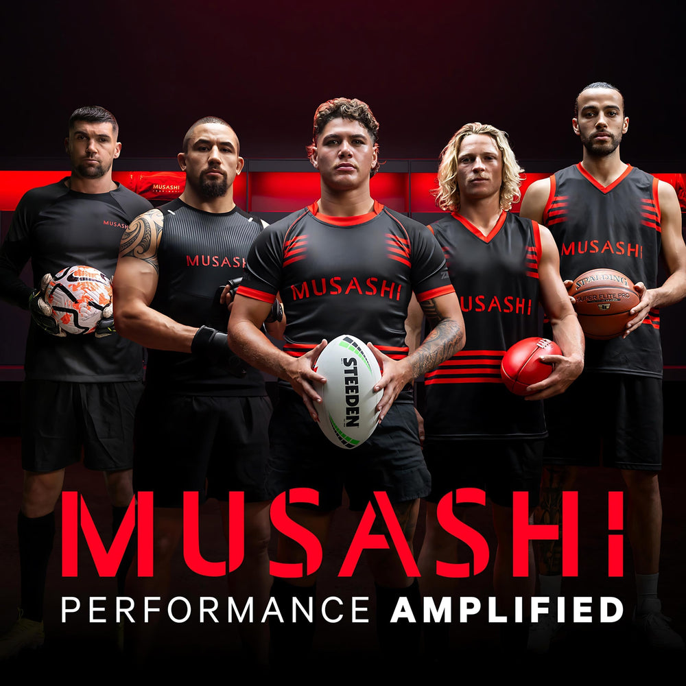 MUSASHI bar post-workout ready-to-eat in gym bag.