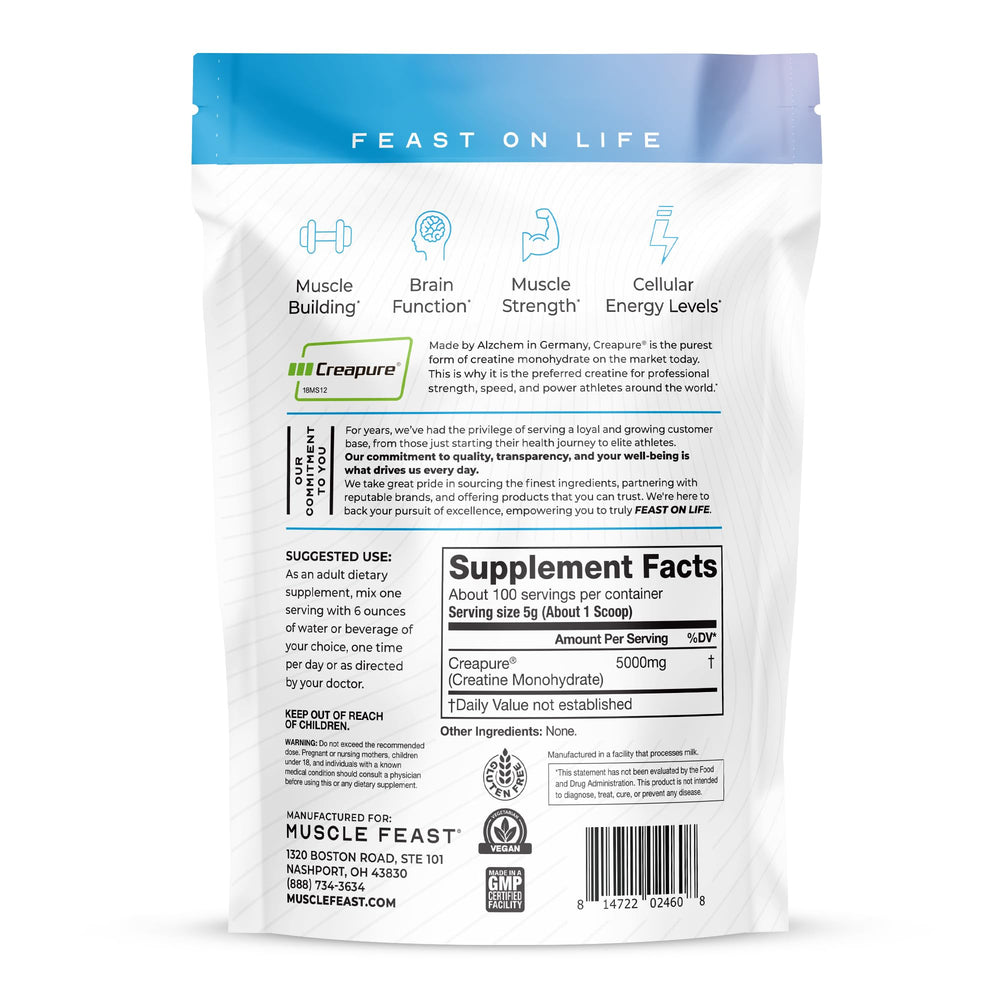 Muscle Feast Creapure Creatine Monohydrate tub poured into shaker for easy mixing.