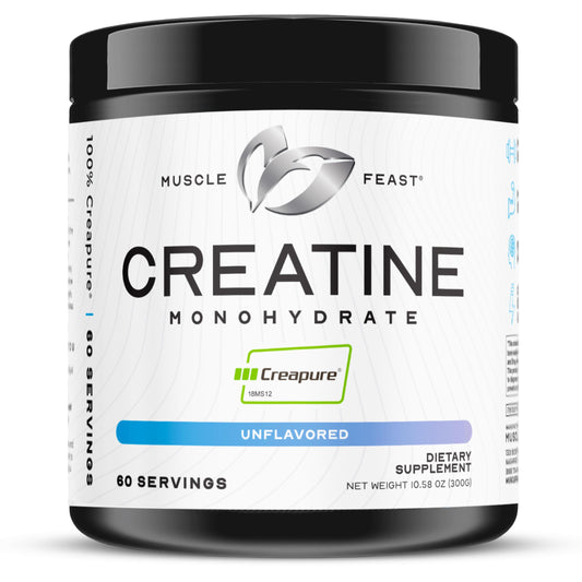 Muscle Feast Creapure packaging front shows pure creatine for daily use