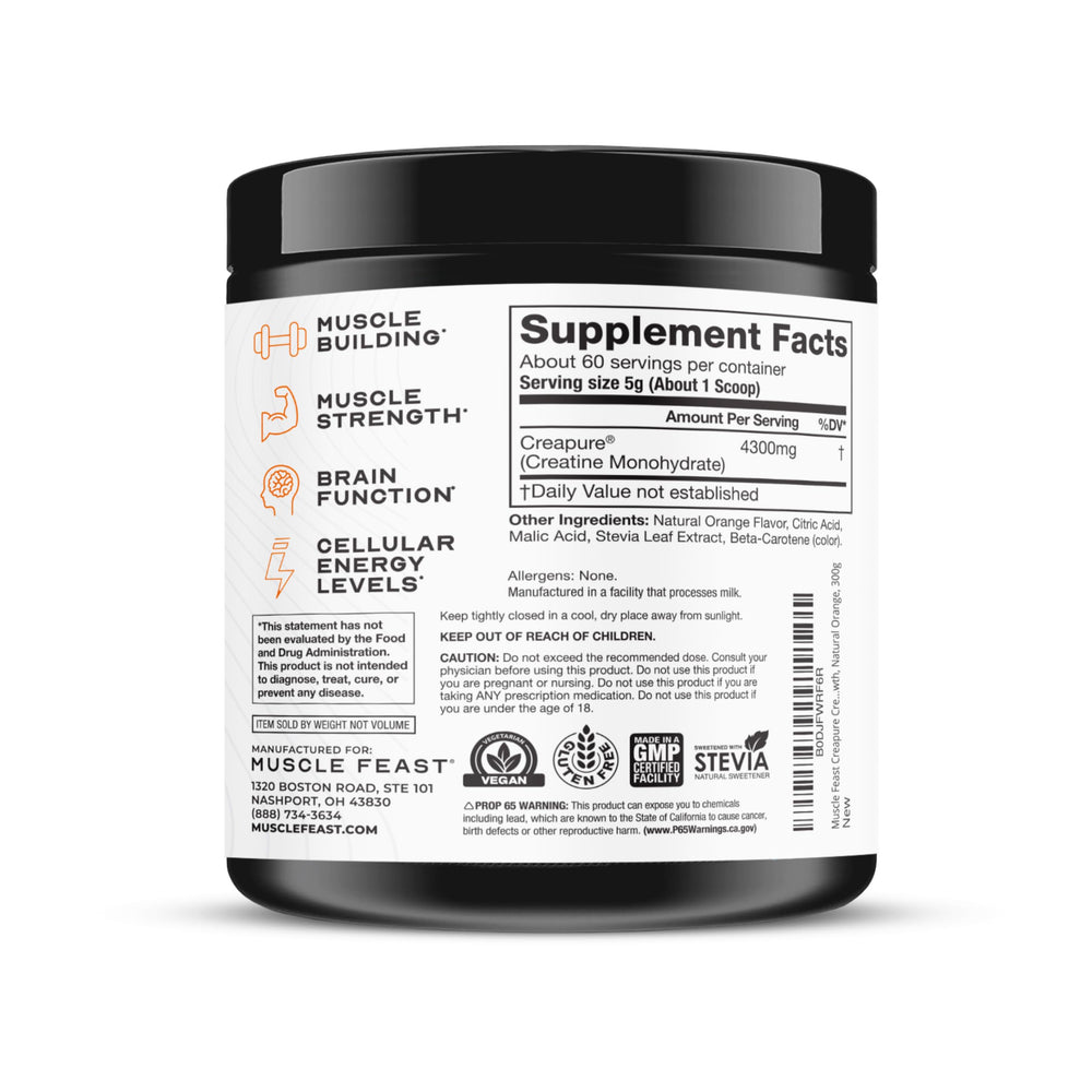 Muscle Feast Creapure powder premium quality seal.