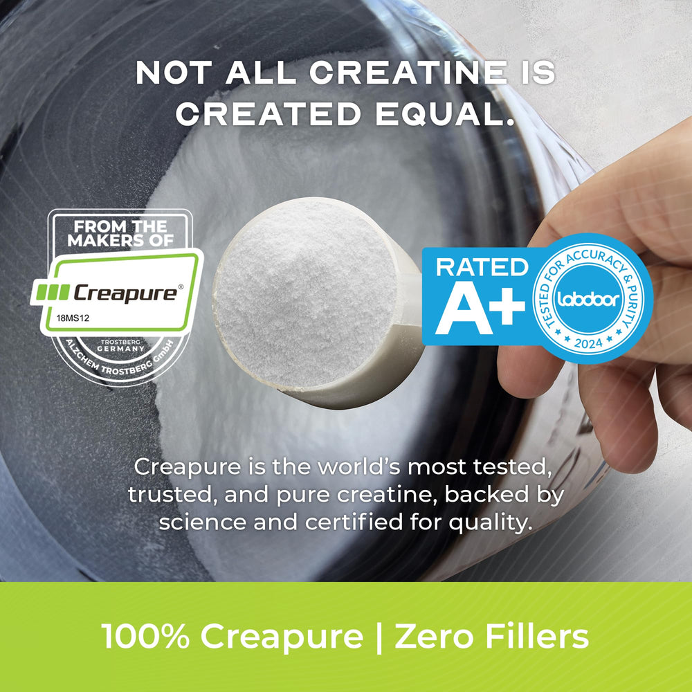 Muscle Feast Creapure powder scoop shows easy, accurate serving.