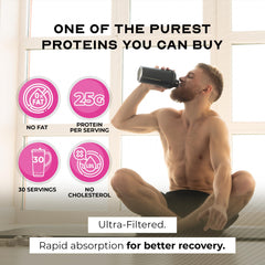 Muscle Feast Whey Isolate label close-up highlighting clean ingredients and gluten-free profile.