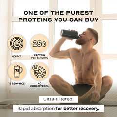 Muscle Feast whey isolate bottle displaying natural sourcing and label design