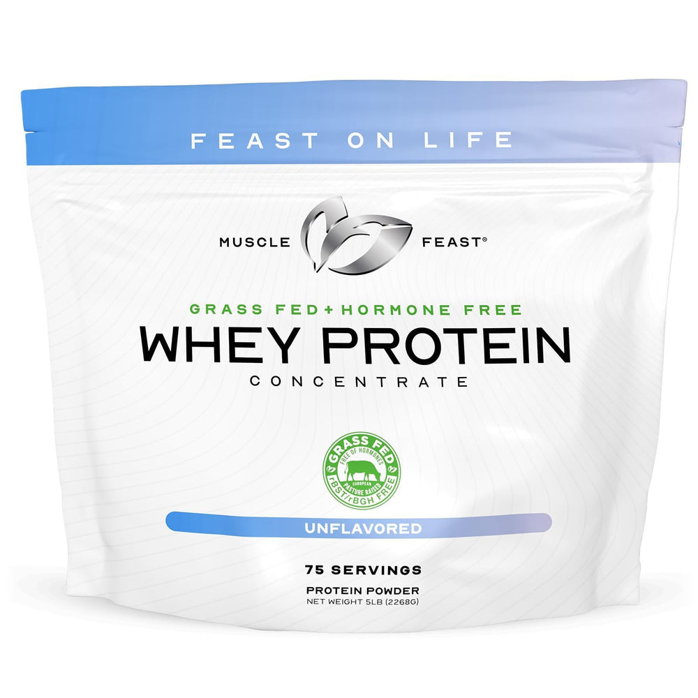Muscle Feast grass-fed whey protein concentrate bag ideal for post-workout shakes