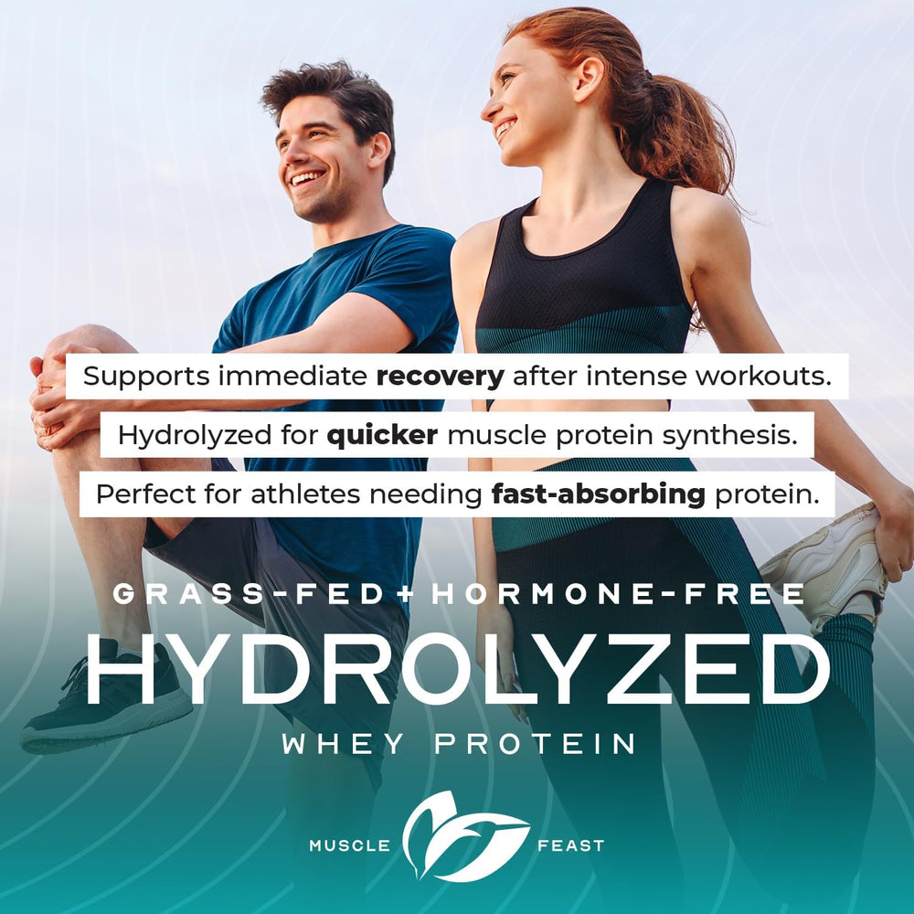 Muscle Feast hydrolyzed whey vanilla jar suggests convenient daily protein option.