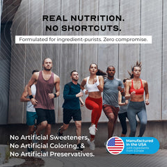 Label on Muscle Feast whey concentrate highlighting gluten-free non-GMO ingredients