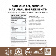 Muscle Feast whey concentrate scoop beside tub signaling convenient portioning.