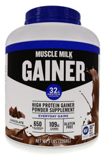 Muscle Milk Gainer chocolate tub showcasing protein powder for lean muscle support.