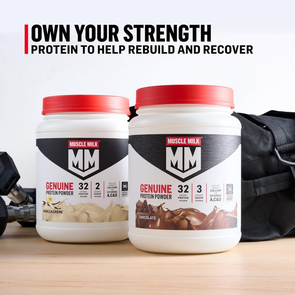 Muscle Milk Genuine Protein Powder vanilla creme boosts morning energy during breakfast.