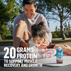 Glass with Muscle Milk Zero Chocolate shake showing creamy texture for quick meals