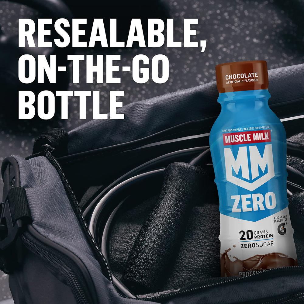 Athlete post-workout scene with Muscle Milk Zero bottle, ready-to-drink recovery option