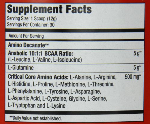 MuscleMeds Amino Decanate watermelon tub open conveys ready-to-mix convenience.
