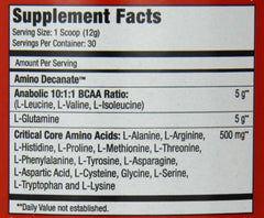 MuscleMeds Amino Decanate watermelon tub open conveys ready-to-mix convenience.