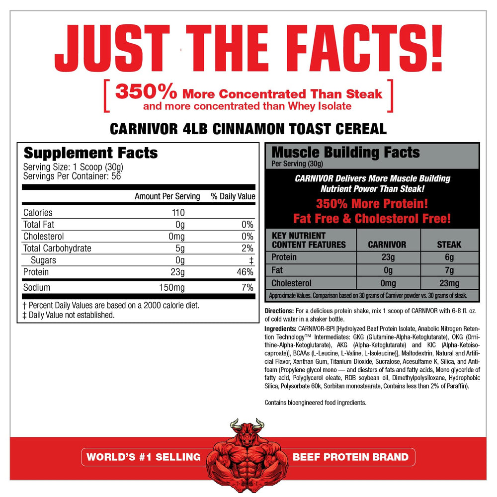 MuscleMeds Carnivor nutrition panel highlights 23g beef protein per serving