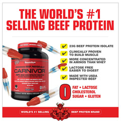 MuscleMeds Carnivor pour demonstrates dairy-free beef protein shake ready for post-workout.