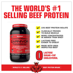 Serving scoop demonstrates easy post-workout mixing with Carnivor.