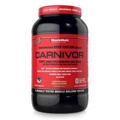MuscleMeds Carnivor Beef Protein Isolate Vanilla Caramel jar for lean muscle recovery.