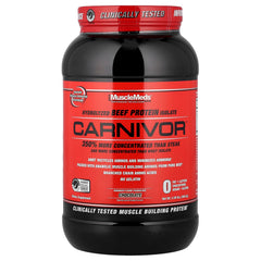 MuscleMeds Carnivor beef protein tub front view for convenient muscle support.