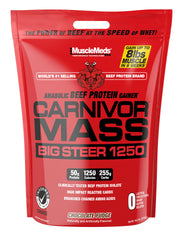 MuscleMeds Carnivor Mass Big Steer bottle front view for protein fueling