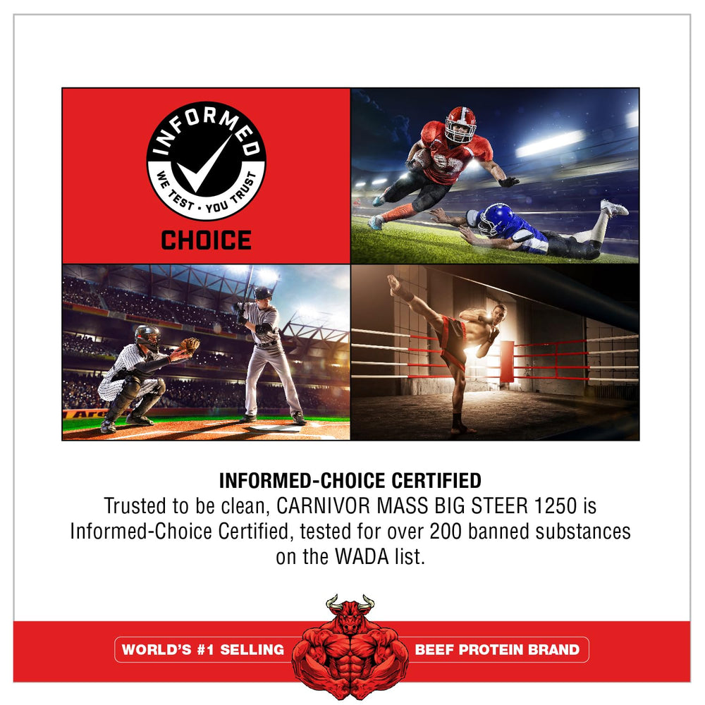 MuscleMeds Carnivor Mass ingredients panel hints at hydrolyzed beef protein.