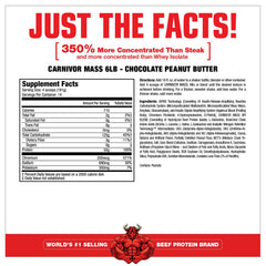 MuscleMeds CARNIVOR Mass bottle shows lactose-free and halal certifications.