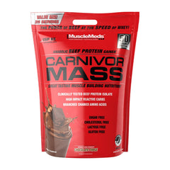 MuscleMeds Carnivor Mass canister in Chocolate Fudge for a high-calorie protein boost
