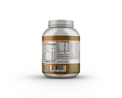 MUSCLEOLOGY MASS-OLOGY scoop in jar highlighting protein blend.