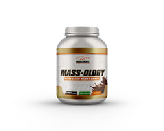 Muscleology Weight Gainer chocolate bottle for post-workout fueling.