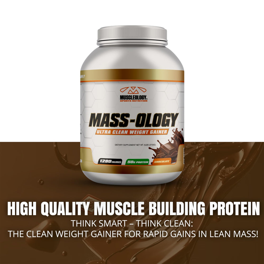 Muscleology Weight Gainer nutrition panel close-up reveals ingredients.