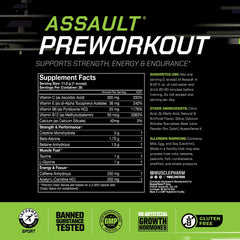 MusclePharm Assault powder with Hwachae Melon visible, ready to fuel focus.