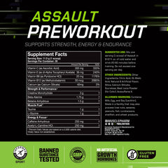 Powder dissolving in a glass of water with MusclePharm Assault for quick, refreshing energy.