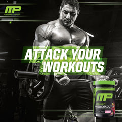 Serving scoop beside shaker for rapid pre-workout energy.