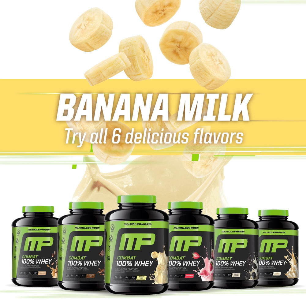 MusclePharm Combat 100% Whey label close-up for transparency