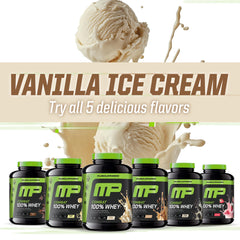 MusclePharm Combat 100% Whey Vanilla informed-choice badge signals tested quality.