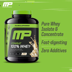 MusclePharm Combat 100% Whey Vanilla mixer cup makes easy post-workout shakes.