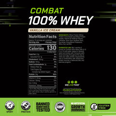 MusclePharm Combat 100% Whey Vanilla pour shows quick-mix shake for on-the-go fueling.