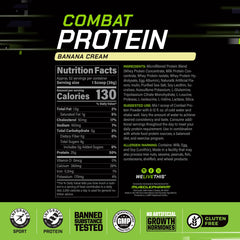 MusclePharm Combat Banana Cream spoon resting in tub for quick mixes