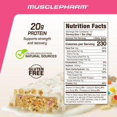MusclePharm Combat Ready Bar Confetti Cake texture closeup showing chewy-crispy bite and flavor.