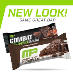 Two MusclePharm Combat Sport Bars Chocolate Cake flavor on a display