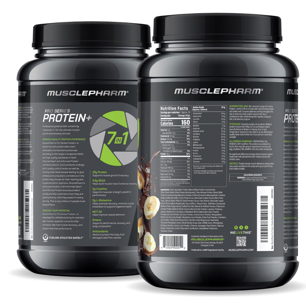 MusclePharm Pro Series Protein+ unopened tub signals gluten-free formula