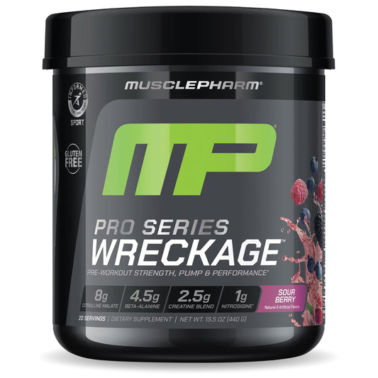 MusclePharm Pro Series Wreckage bottle front showing pre-workout energy appeal