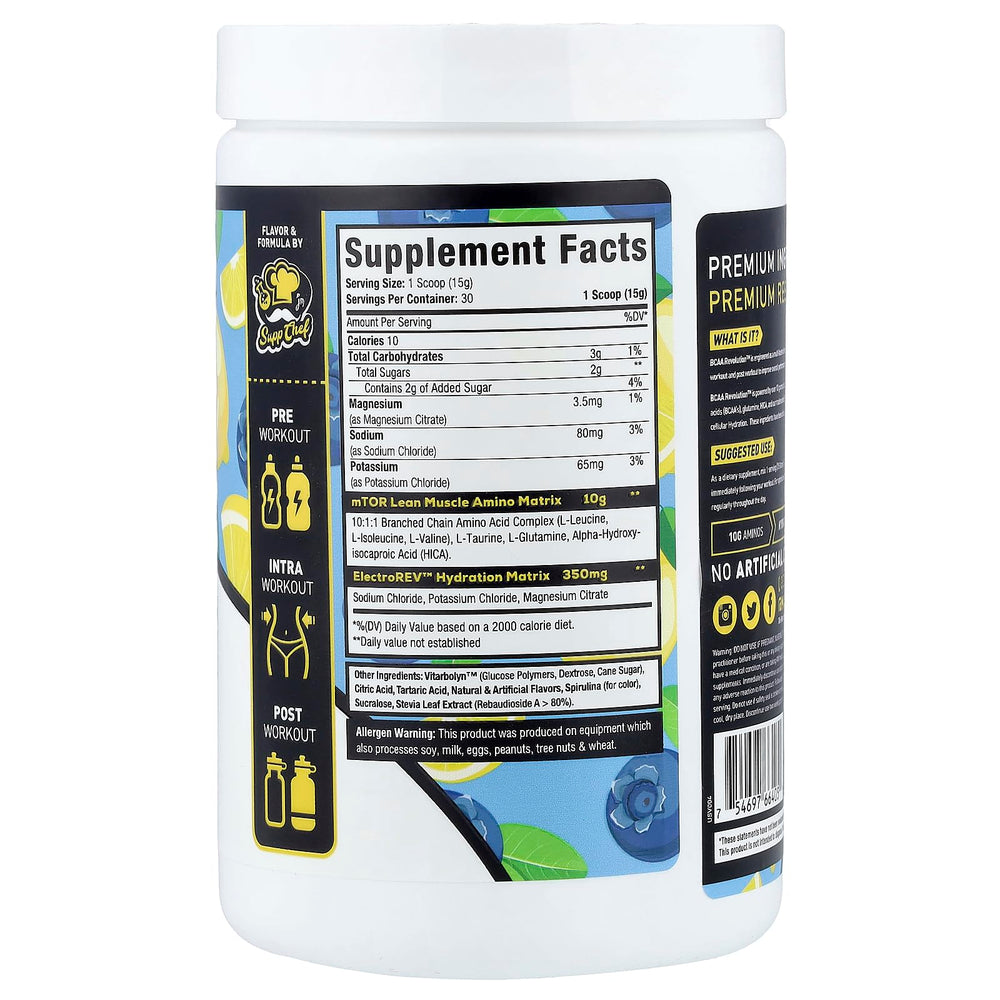 Musclesport BCAA Revolution scoop dissolving in water for quick intra-workout energy.