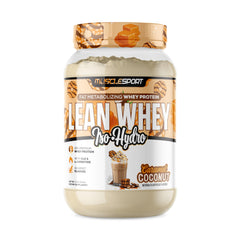 MuscleSport Lean Whey Revolution coconut caramel powder for a high-protein shake.