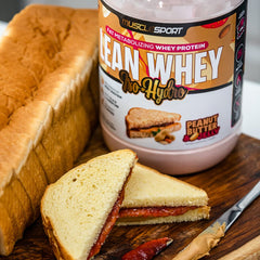 Musclesport Lean Whey Revolution flavors display options with real ingredients.