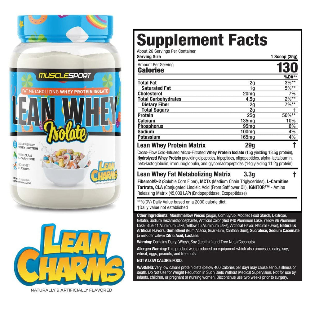 MuscleSport Lean Whey Revolution label view reveals the low-fat, low-carb nutrition profile.