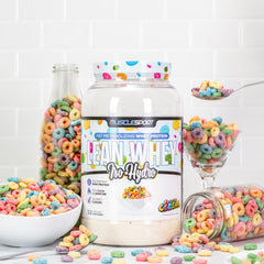 Musclesport Lean Whey Revolution mixer image suggests easy shakes with a bottle