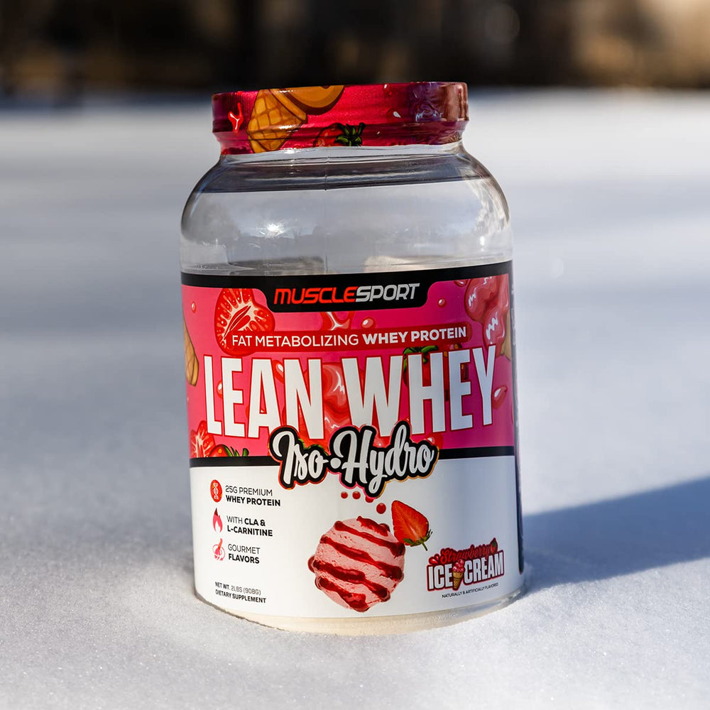 Musclesport Lean Whey Revolution serving glass showing easy post-workout use.