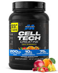 MuscleTech Cell-Tech creatine bottle shown for post-workout support and flavor appeal.