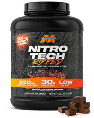 MuscleTech Nitro-Tech Ripped bottle on counter for lean muscle support.